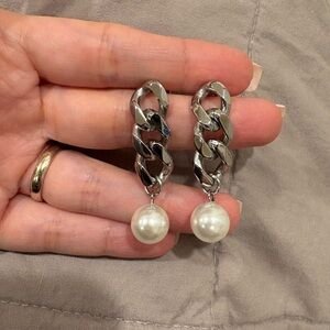 Chain Link Earrings with Pearl Drop